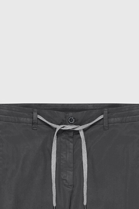 Pamuklu Slim Fit Dar Kesim Diagonal Desenli Pileli Yan Cep Casual Antrasit Pantolon resmi