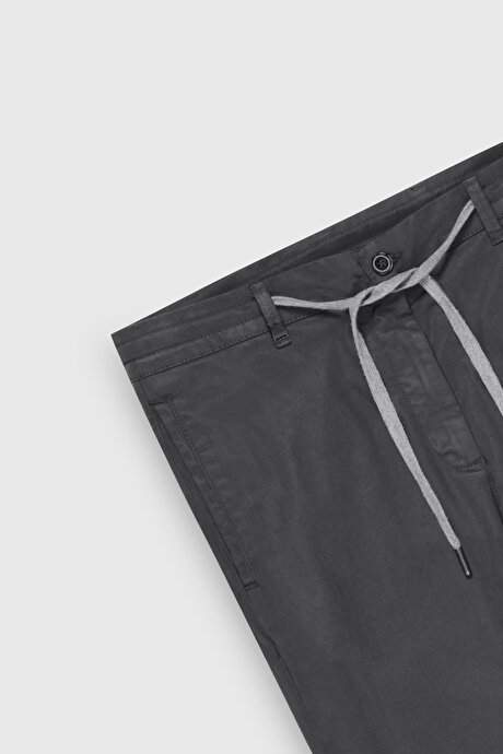 Pamuklu Slim Fit Dar Kesim Diagonal Desenli Pileli Yan Cep Casual Antrasit Pantolon resmi