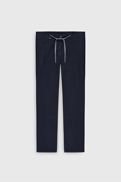 Pamuklu Slim Fit Dar Kesim Diagonal Desenli Pileli Yan Cep Casual Lacivert Pantolon resmi