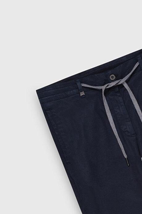 Pamuklu Slim Fit Dar Kesim Diagonal Desenli Pileli Yan Cep Casual Lacivert Pantolon resmi