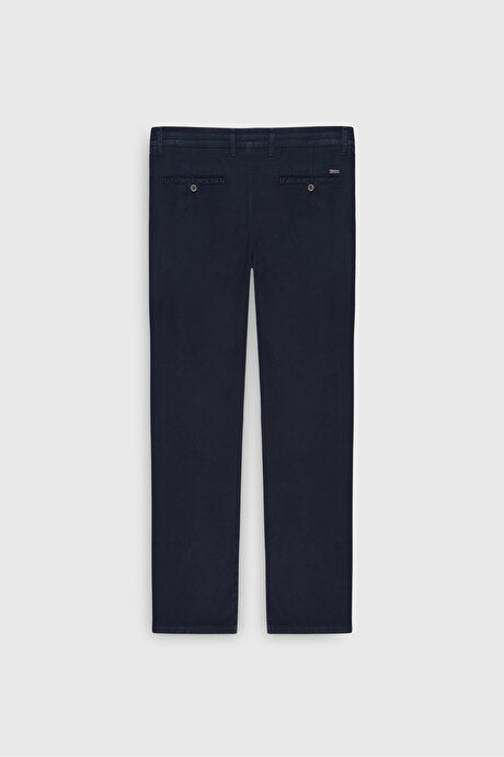 Pamuklu Slim Fit Dar Kesim Diagonal Desenli Pileli Yan Cep Casual Lacivert Pantolon resmi