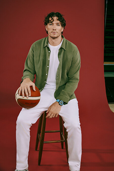 Keten Comfort Fit Rahat Kesim Gizli Düğmeli Yaka Haki Gömlek resmi