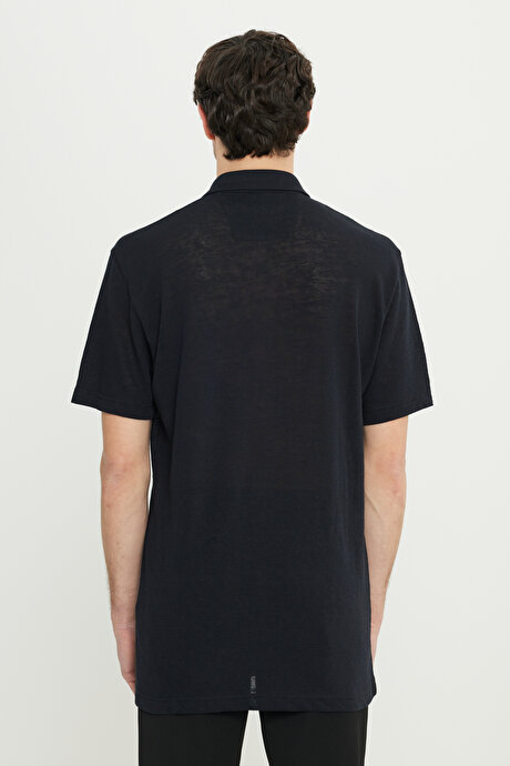 Pamuklu Comfort Fit Rahat Kesim Klasik Yaka Örme Siyah Gömlek resmi