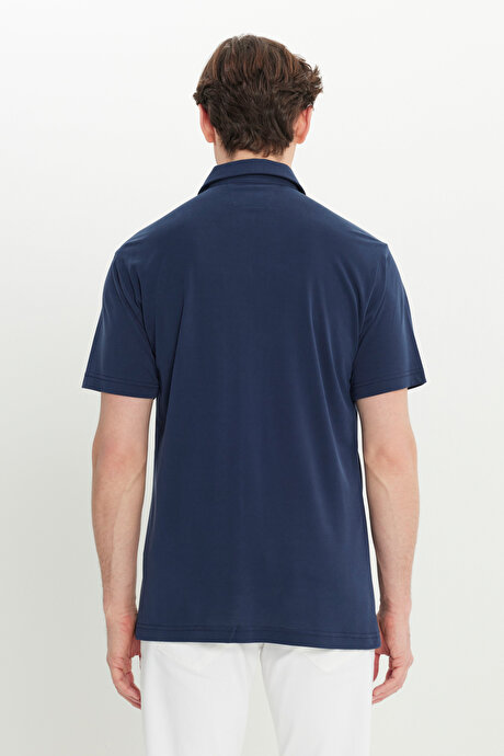 Yumuşak Dokulu Comfort Fit Rahat Kesim Klasik Yaka Örme Lacivert Gömlek resmi