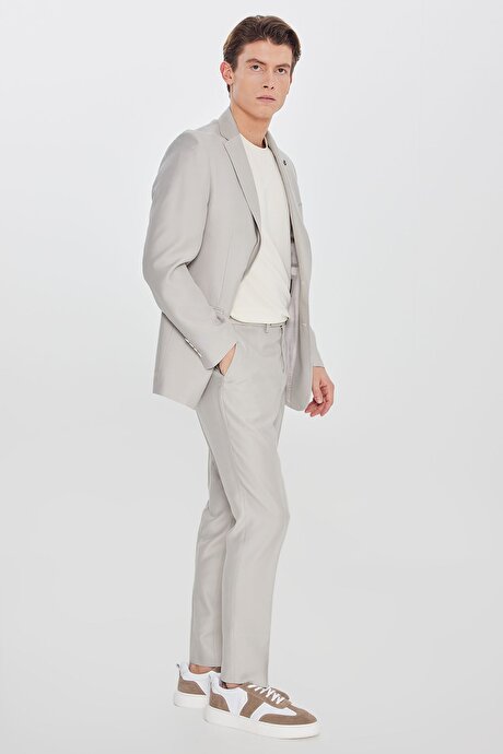 Yumuşak Dokulu Slim Fit Dar Kesim Mono Yaka Desenli Kapak Cepli Taş Takım Elbise resmi