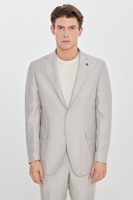 Yumuşak Dokulu Slim Fit Dar Kesim Mono Yaka Desenli Kapak Cepli Taş Takım Elbise resmi