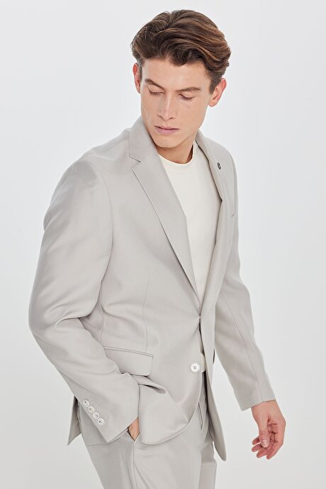 Yumuşak Dokulu Slim Fit Dar Kesim Mono Yaka Desenli Kapak Cepli Taş Takım Elbise resmi