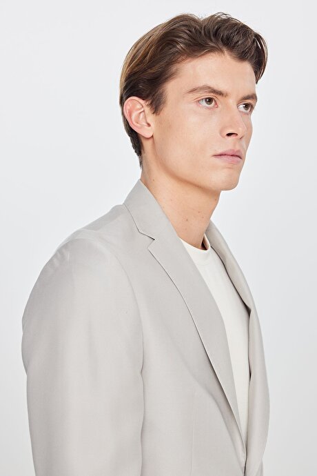 Yumuşak Dokulu Slim Fit Dar Kesim Mono Yaka Desenli Kapak Cepli Taş Takım Elbise resmi