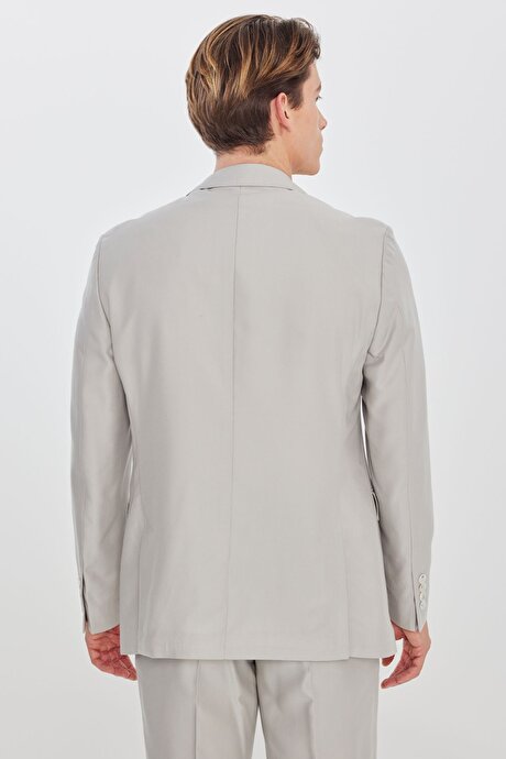 Yumuşak Dokulu Slim Fit Dar Kesim Mono Yaka Desenli Kapak Cepli Taş Takım Elbise resmi