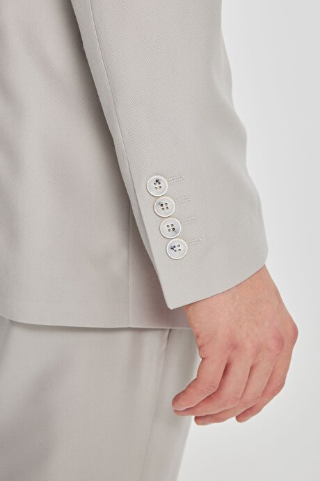 Yumuşak Dokulu Slim Fit Dar Kesim Mono Yaka Desenli Kapak Cepli Taş Takım Elbise resmi