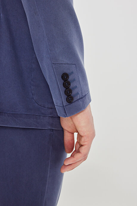 Slim Fit Mono Yaka Beli Bağlamalı Torba Cepli Esnek Mavi Takım Elbise resmi