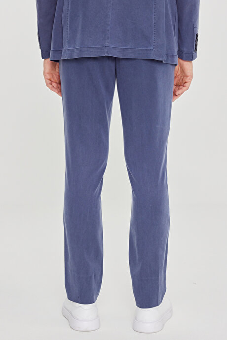 Slim Fit Mono Yaka Beli Bağlamalı Torba Cepli Esnek Mavi Takım Elbise resmi