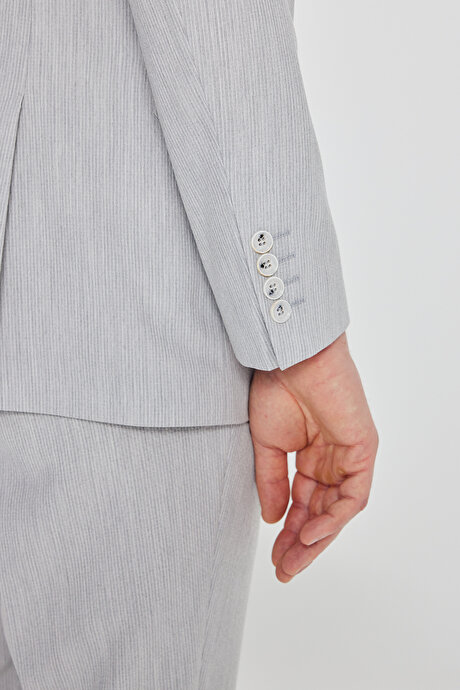 Slim Fit Kırlangıç Yaka Kapak Cepli Kruvaze Gri Takım Elbise resmi