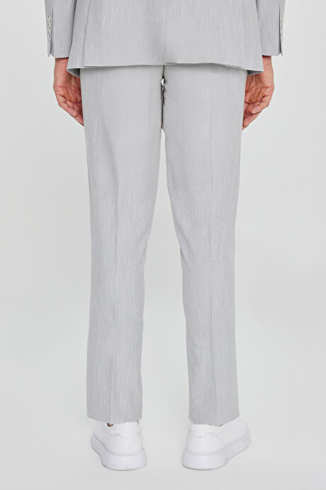 Slim Fit Kırlangıç Yaka Kapak Cepli Kruvaze Gri Takım Elbise resmi