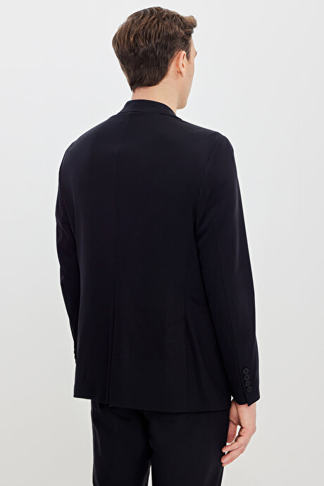 360 Her Yöne Esneyen Slim Fit Mono Yaka Beli Bağlamalı Siyah Takım Elbise resmi