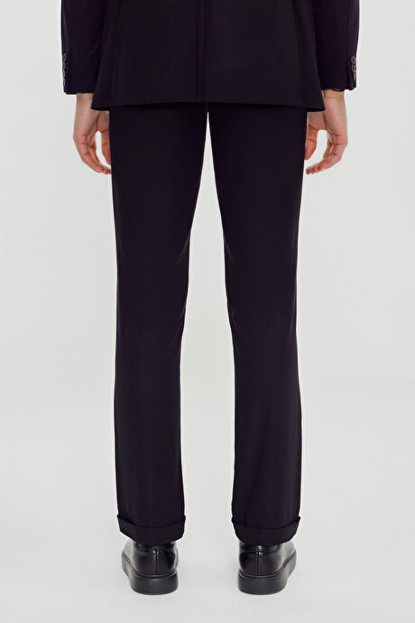 360 Her Yöne Esneyen Slim Fit Mono Yaka Beli Bağlamalı Siyah Takım Elbise resmi