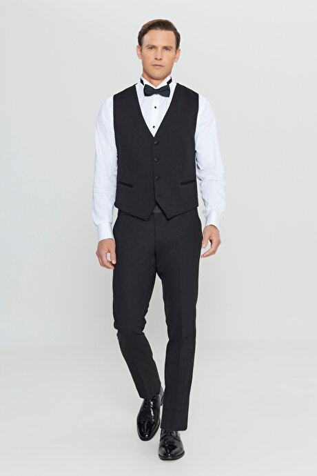 Pamuklu Slim Fit Dar Kesim Klasik Örme Siyah Yelek resmi