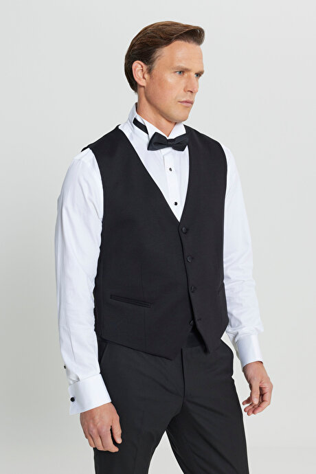 Pamuklu Slim Fit Dar Kesim Klasik Örme Siyah Yelek resmi
