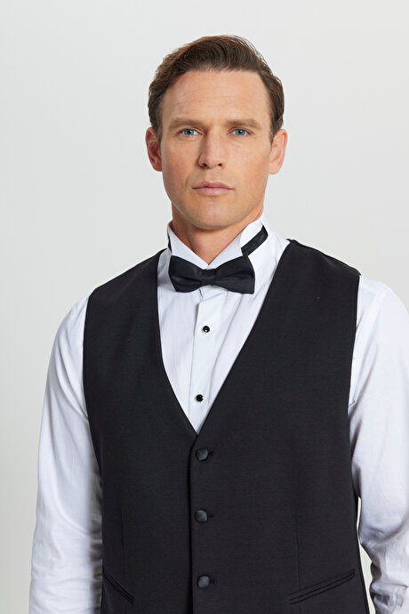 Pamuklu Slim Fit Dar Kesim Klasik Örme Siyah Yelek resmi