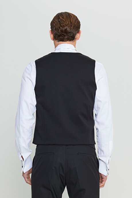 Pamuklu Slim Fit Dar Kesim Klasik Örme Siyah Yelek resmi