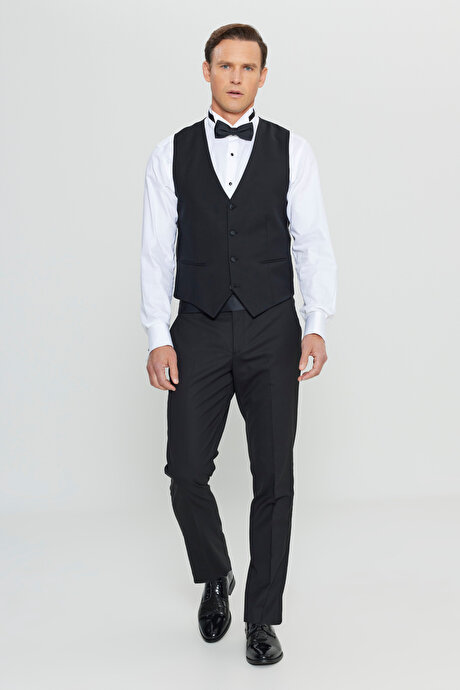 Yünlü Slim Fit Dar Kesim Klasik Siyah Yelek resmi