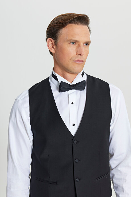 Yünlü Slim Fit Dar Kesim Klasik Siyah Yelek resmi