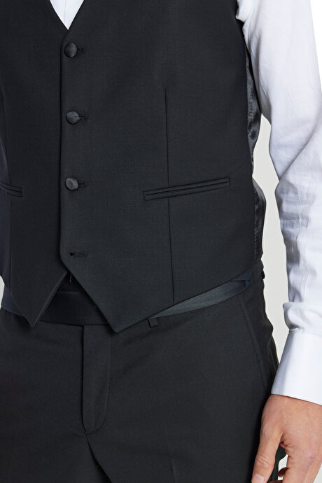 Yünlü Slim Fit Dar Kesim Klasik Siyah Yelek resmi
