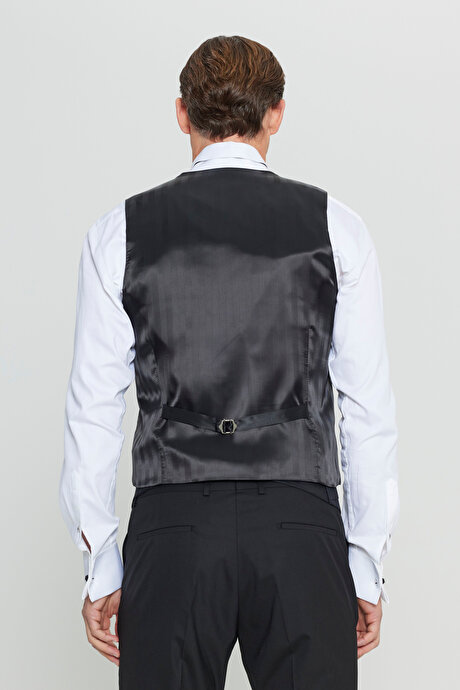 Yünlü Slim Fit Dar Kesim Klasik Siyah Yelek resmi