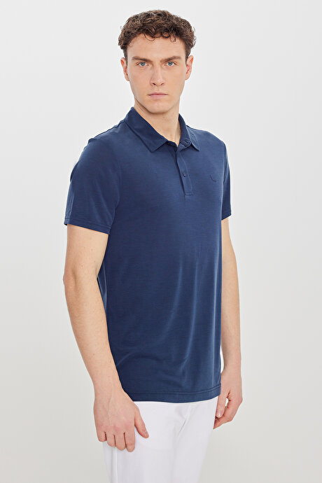 Yumuşak Dokulu Slim Fit Dar Kesim Polo Yaka Lacivert Tişört resmi