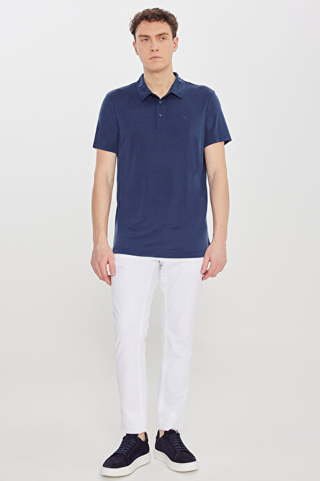 Yumuşak Dokulu Slim Fit Dar Kesim Polo Yaka Lacivert Tişört resmi