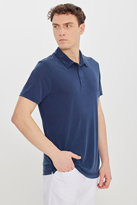 Yumuşak Dokulu Slim Fit Dar Kesim Polo Yaka Lacivert Tişört resmi