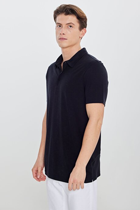 Yumuşak Dokulu Slim Fit Dar Kesim Polo Yaka Siyah Tişört resmi