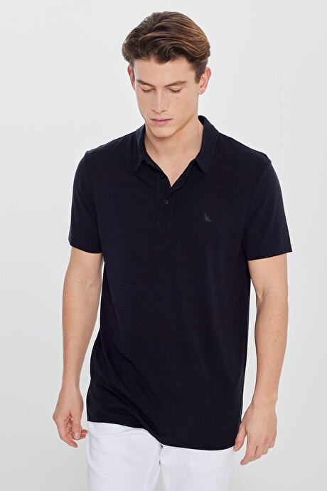 Yumuşak Dokulu Slim Fit Dar Kesim Polo Yaka Siyah Tişört resmi