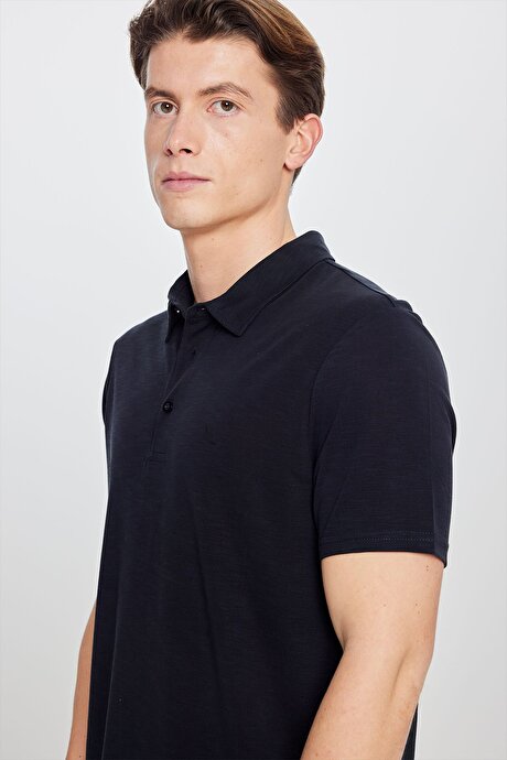 Yumuşak Dokulu Slim Fit Dar Kesim Polo Yaka Siyah Tişört resmi
