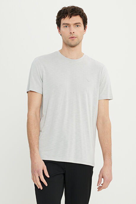 Yumuşak Dokulu Slim Fit Dar Kesim Bisiklet Yaka Açık Gri Tişört resmi