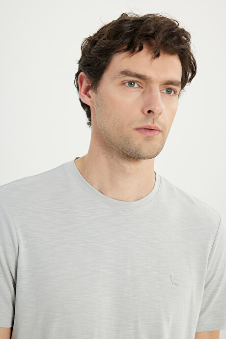 Yumuşak Dokulu Slim Fit Dar Kesim Bisiklet Yaka Açık Gri Tişört resmi