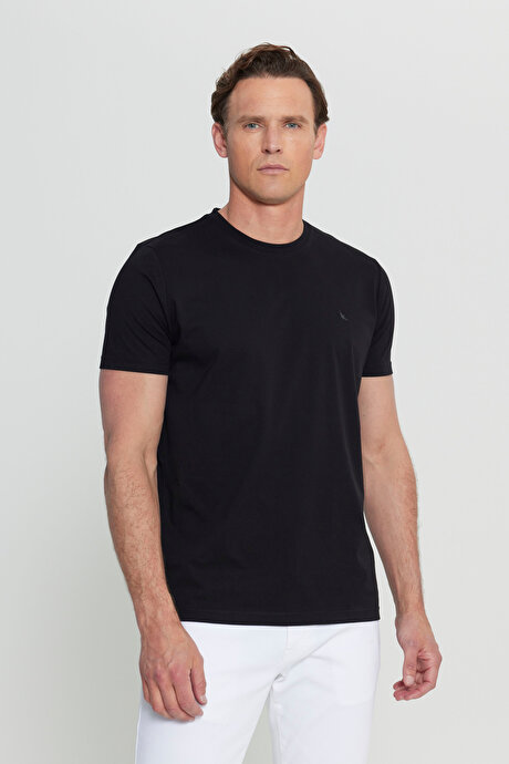 Pamuklu Slim Fit Dar Kesim Bisiklet Yaka Siyah Tişört resmi