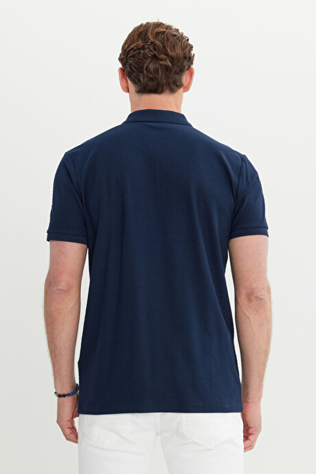 Pamuklu Slim Fit Dar Kesim Polo Yaka Esnek Lacivert Tişört resmi