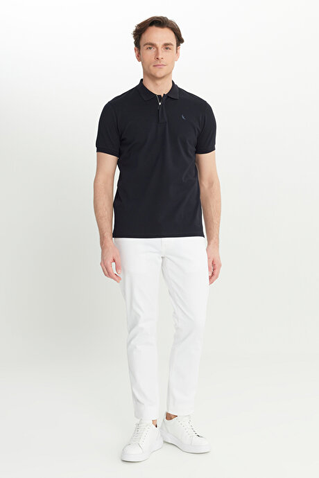 Pamuklu Slim Fit Dar Kesim Polo Yaka Esnek Lacivert Tişört resmi