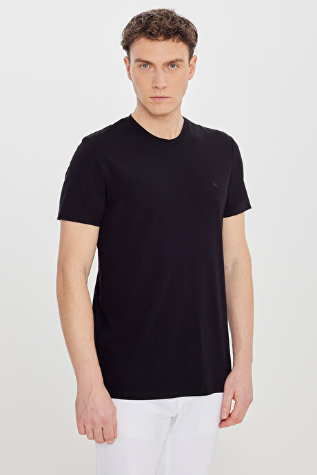 Yumuşak Dokulu Slim Fit Bisiklet Yaka Esnek Siyah Tişört resmi