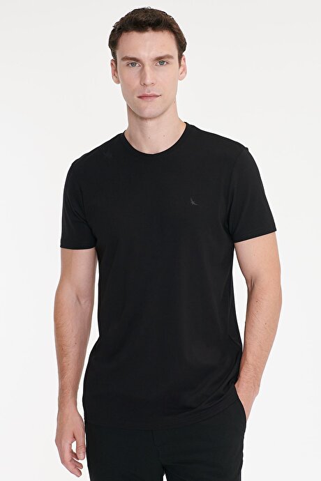 Yumuşak Dokulu Slim Fit Bisiklet Yaka Esnek Siyah Tişört resmi