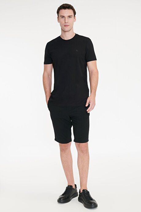 Yumuşak Dokulu Slim Fit Bisiklet Yaka Esnek Siyah Tişört resmi