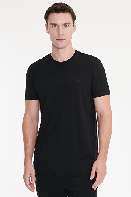 Yumuşak Dokulu Slim Fit Bisiklet Yaka Esnek Siyah Tişört resmi