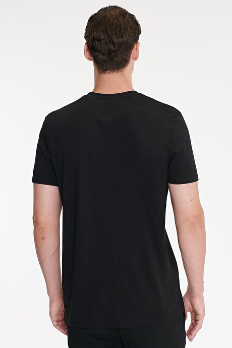 Yumuşak Dokulu Slim Fit Bisiklet Yaka Esnek Siyah Tişört resmi