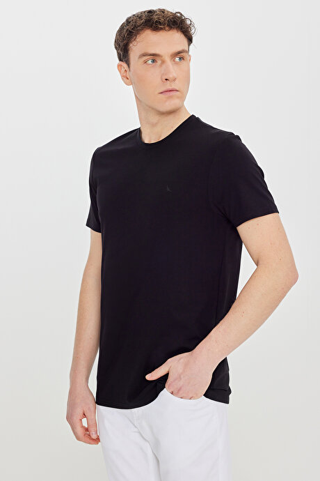 Yumuşak Dokulu Slim Fit Bisiklet Yaka Esnek Siyah Tişört resmi