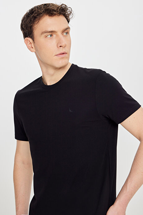 Yumuşak Dokulu Slim Fit Bisiklet Yaka Esnek Siyah Tişört resmi