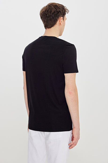Yumuşak Dokulu Slim Fit Bisiklet Yaka Esnek Siyah Tişört resmi