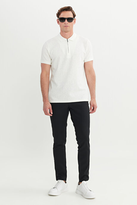 Pamuklu Slim Fit Dar Kesim Jakarlı Polo Yaka Ekru Tişört resmi