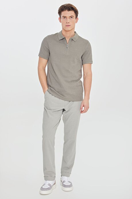 Pamuklu Slim Fit Dar Kesim Jakarlı Polo Yaka Haki Tişört resmi