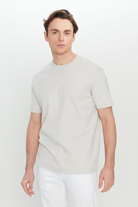 %100 Pamuk Modern Fit Rahat Kesim Bisiklet Yaka Taş Tişört resmi